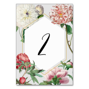 Numéro De Table Aquarelle rose blanc pivoines Mariage