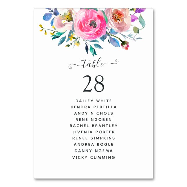 Numéro De Table Aquarelle rose chaud Floral (Par défaut)