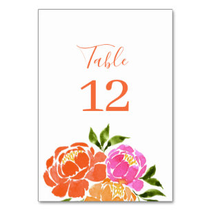 Numéro De Table Aquarelle Rose chaud Orange Floral