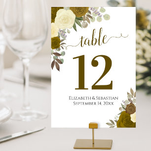 Numéro De Table Aquarelle Rose Elégant Mariage Jaune & Or