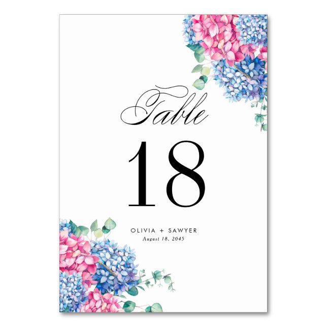 Numéro De Table Aquarelle rose et bleu Hydrangeas Mariage (Par défaut)