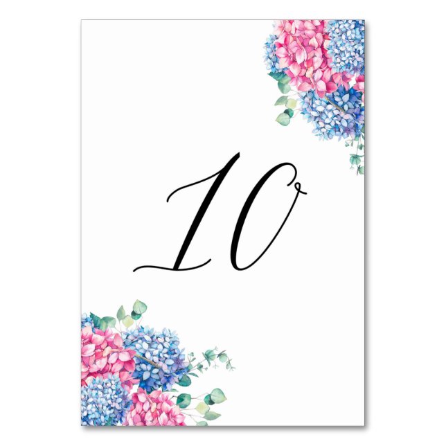 Numéro De Table Aquarelle Rose et Bleu Hydrangeas Tableau 10 (Par défaut)