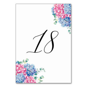 Numéro De Table Aquarelle rose et bleu Hydrangée Tableau 18