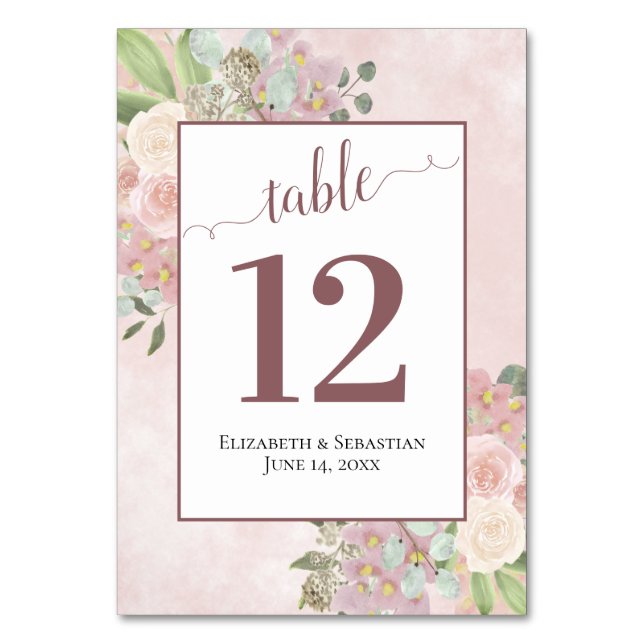 Numéro De Table Aquarelle rose Floral Elégant Boho Chic Mariage (Par défaut)