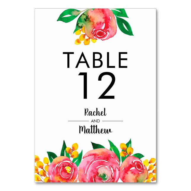 Numéro De Table Aquarelle rose, jaune Numéros de tableau floral (Par défaut)