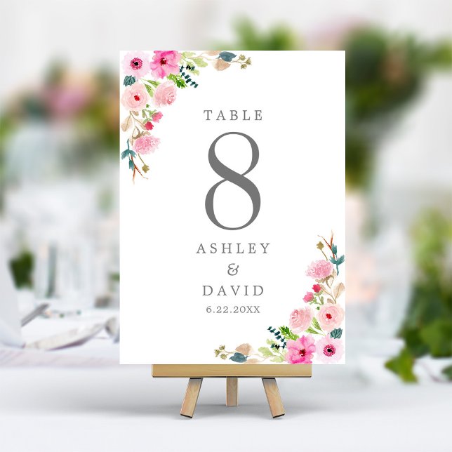 Numéro De Table Aquarelle rose Mariage floral (Créateur téléchargé)