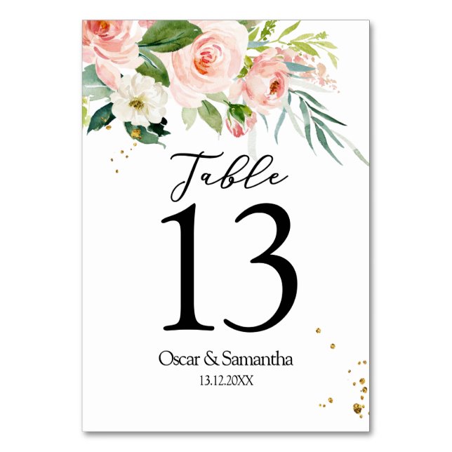 Numéro De Table Aquarelle rose moderne Beauté Fleurs & Feuilles (Par défaut)