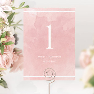 Numéro de Table Aquarelle Rose Pâle Élégant