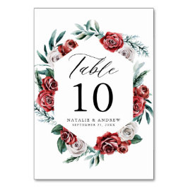 Numéro De Table Aquarelle Roses rouges et blanches Mariage de cadr