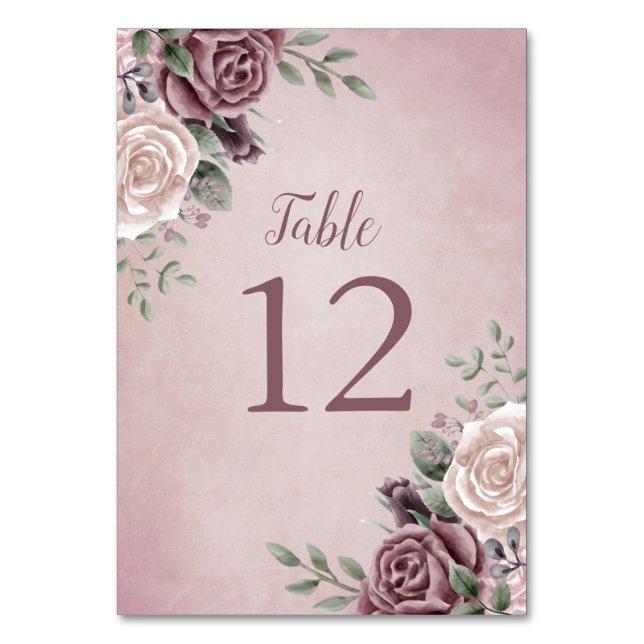 Numéro De Table Aquarelle Rustique Dusty Rose Floral rose Mariage  (Par défaut)
