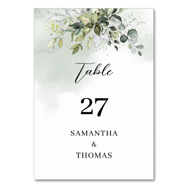 Numéro De Table Aquarelle rustique eucalyptus sauge vert or (Par défaut)