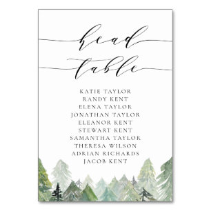 Numéro De Table Aquarelle Snowy À feuillage persistant Forest Mari