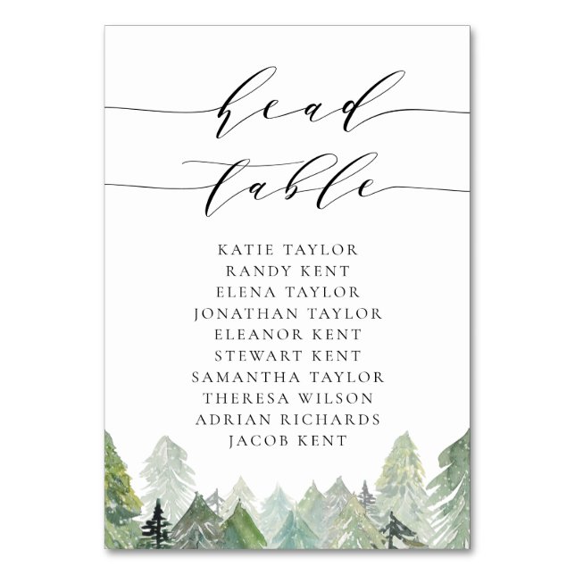 Numéro De Table Aquarelle Snowy À feuillage persistant Forest Mari (Par défaut)