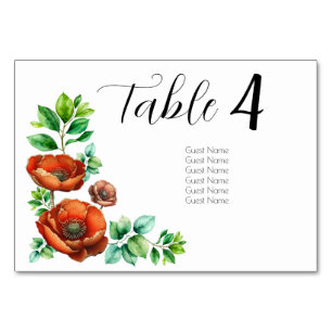 Numéro De Table Aquarelle Sublime Rouge Poppies en style Vintage