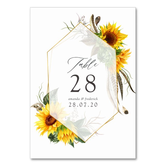 Numéro De Table Aquarelle tournesol Rustique Mariage géométrique (Par défaut)