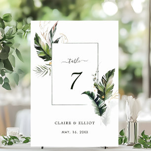 Numéro De Table Aquarelle tropicale Mariage vert du feuillage