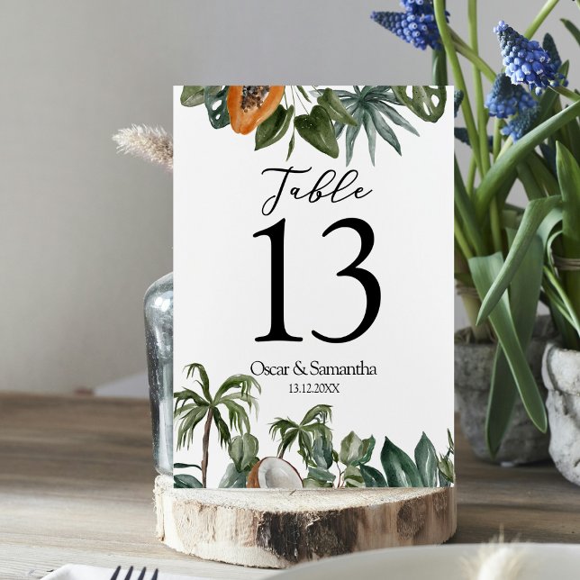 Numéro De Table Aquarelle tropicale tendance Feuilles verts (Créateur téléchargé)