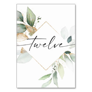 Numéro De Table Aquarelle Verdure et Gold Nombre de tables Douze