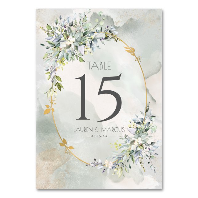 Numéro De Table Aquarelle Vert Floral Or Mariage (Par défaut)