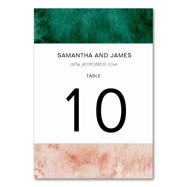 Numéro De Table Aquarelle Vert rose pâle Mariage officiel (Par défaut)