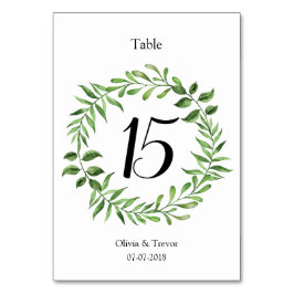Numéro De Table Aquarelle verte couronne verte