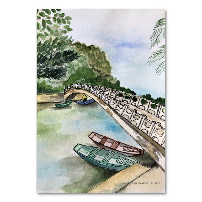 Numéro De Table Aquarelle, Vietnam, paysage de la province de Ninh (Par défaut)