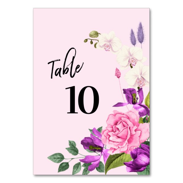 Numéro De Table Aquarelle violet rose Floral Script moderne (Par défaut)