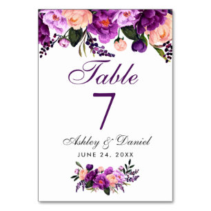 Numéro De Table Aquarelle violet Ultra violet Mariage Floral GP