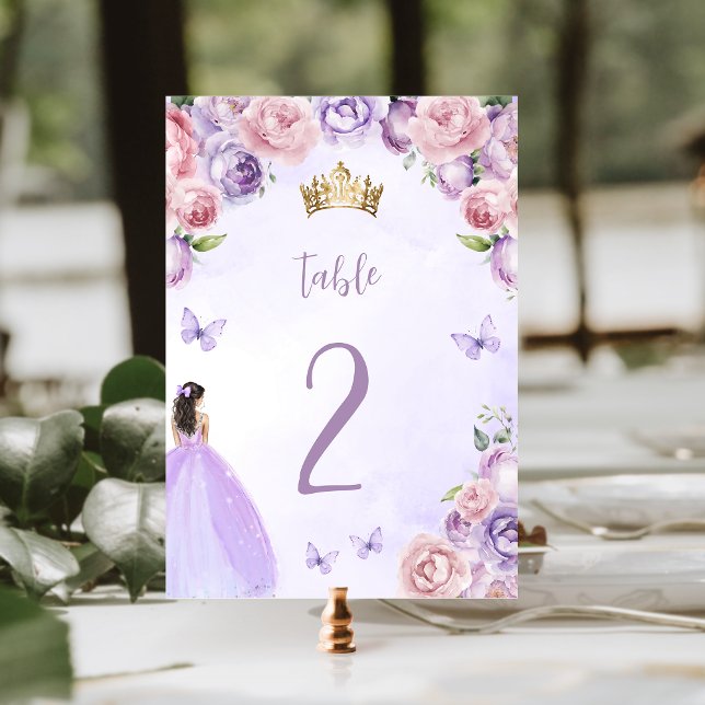 Numéro De Table Aquarelle violette bleu Floral Quinceañera (Créateur téléchargé)