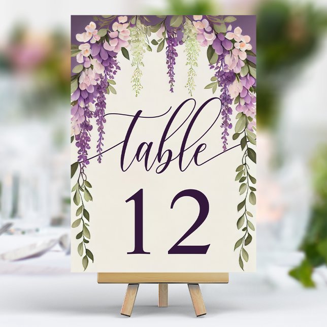 Numéro De Table Aquarelle Wisteria Floral Mariage de calligraphie (Créateur téléchargé)