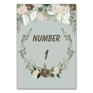 Numéro De Table Aquarelles de couleur verte et vanille Numéros de