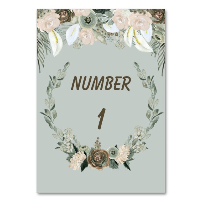 Numéro De Table Aquarelles de couleur verte et vanille Numéros de  (Par défaut)