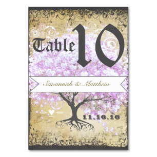 Numéro De Table Arbre à feuilles en forme de cœur lavande vintage