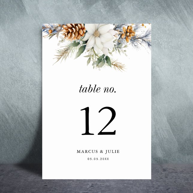 Numéro De Table Arbre de Noël Fleurs d'hiver Mariage Fête de Noël (Créateur téléchargé)