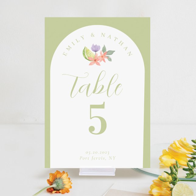 Numéro De Table Arc Aquarelle moderne Citrus Floral Couple Photo (Créateur téléchargé)