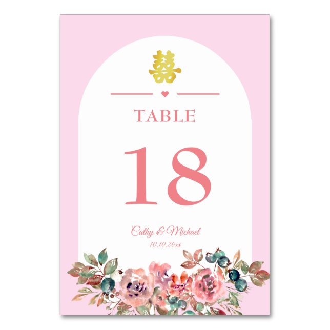 Numéro De Table Arche fleurie rose blanc mariage chinois double xi (Par défaut)