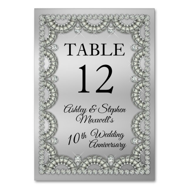 Numéro De Table Argent | Soirée des 10 ans de mariage - Diamant (Par défaut)