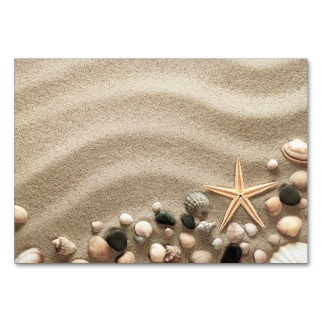 Numéro De Table Arrière - plan De Plage De Sable Avec Coquillages  (Devant)