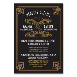 Numéro De Table Art Déco Vintage Black Gold Mariage Insère des car