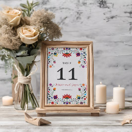 Numéro De Table Art folklorique mexicain Floral Botanical Mariage 