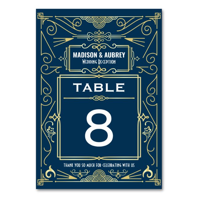 Numéro De Table Art Gold Blue Gatsby 1920 Déco Réception de mariag (Par défaut)