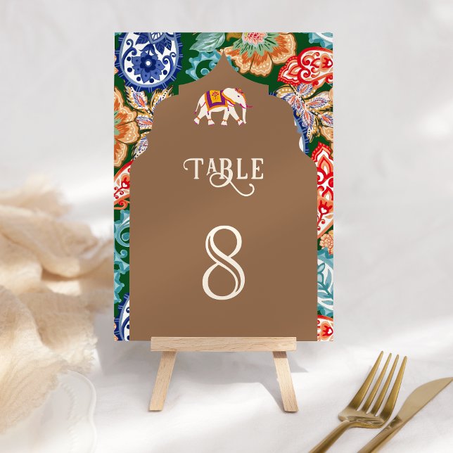 Numéro De Table Art populaire indien Elephant Mariage beige (Créateur téléchargé)