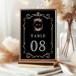 Numéro De Table Automne Fleur sauvage Crest Black Mariage