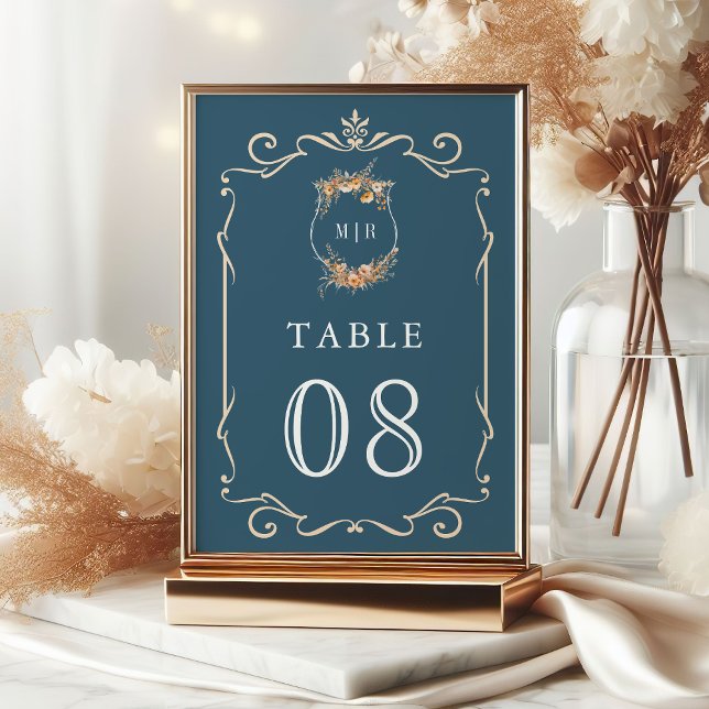 Numéro De Table Automne Fleur sauvage Crest Dusty Blue Mariage (Créateur téléchargé)