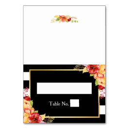 Numéro De Table Automne Floral noir blanc rayures Mariage Place