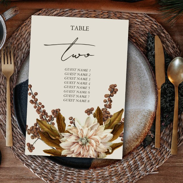 Numéro De Table Automne Floral Tones Terre Aquarelle Mariage de au (Autumn Floral Earthy Tones Watercolor Fall Wedding Table Number)