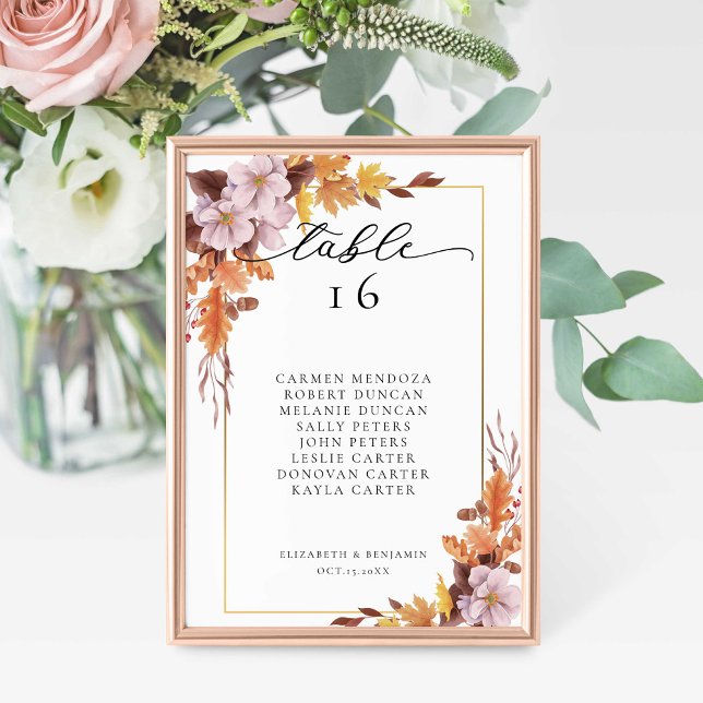 Numéro De Table Automne Mariage Floral Sièges à l'automne Script (Créateur téléchargé)