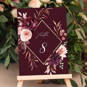 Numéro De Table Automne Romance Gold Frame Bourgogne Mariage