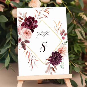 Numéro De Table Automne Romance Gold Frame Bourgogne Mariage