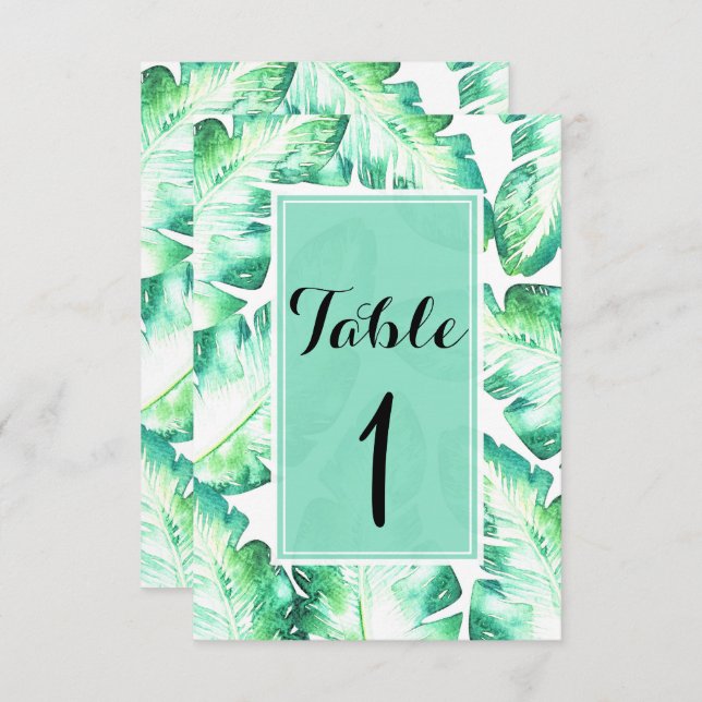 Numéro de table aux feuilles tropicales blanches e (Devant / Derrière)
